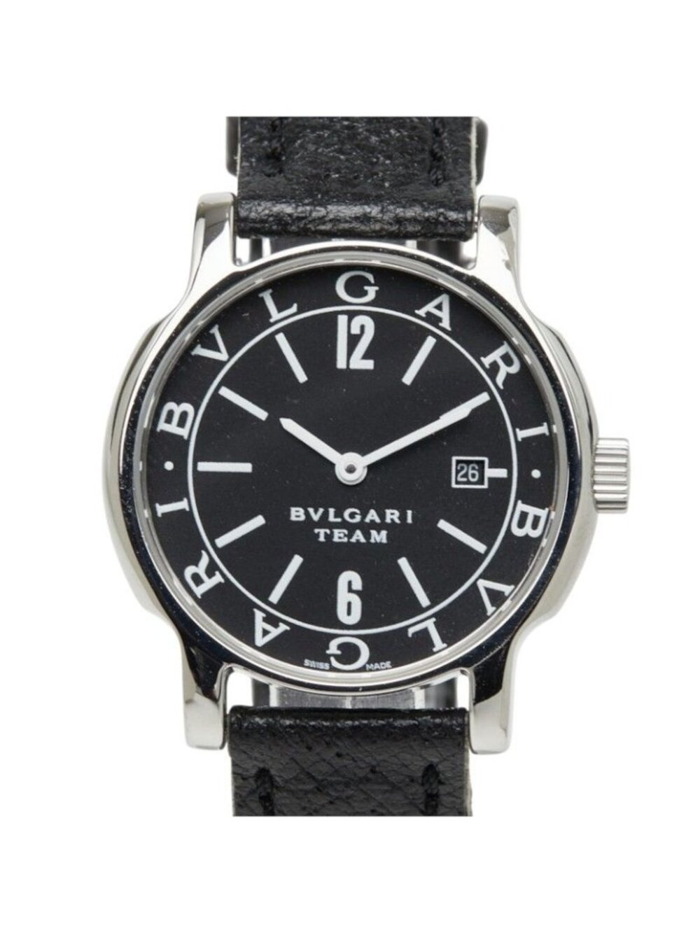 Bvlgari Solotempo Watch Black Silver Stainless Steel Leather